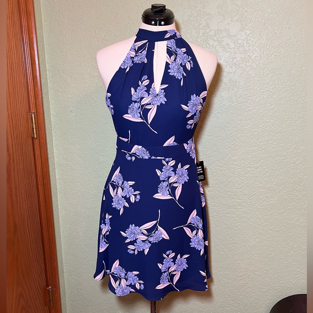 Express Navy Floral high neck dress